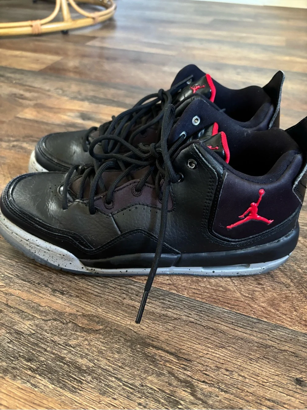 Jordan kids Black and Red Leather Basketball Shoes